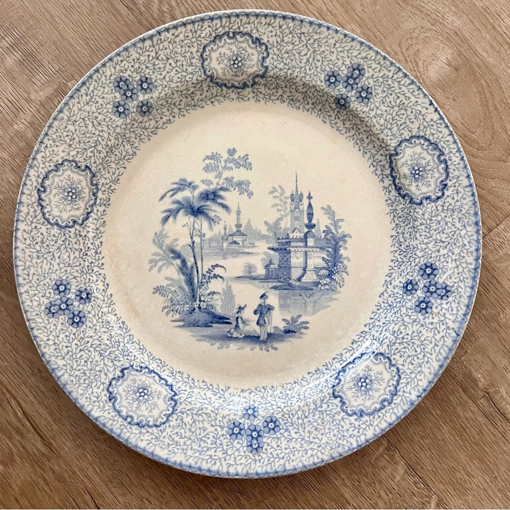Antique 1812-1833 J. Wedgewood‎ Light Blue Transfer Ironstone Dinner Plate 9.5”